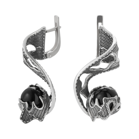 Серьги из серебра с чёрным агатом «Каракатау»