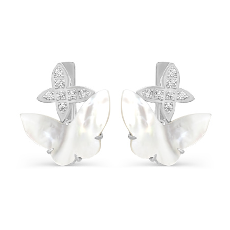 Серьги из серебра с перламутром и фианитами «Бабочки»