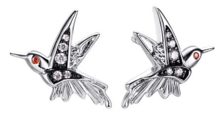 Серьги из серебра с фианитами «Птичка»