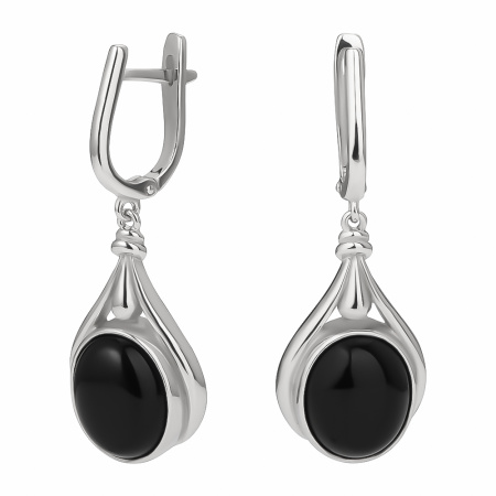 Серьги из серебра с черным агатом