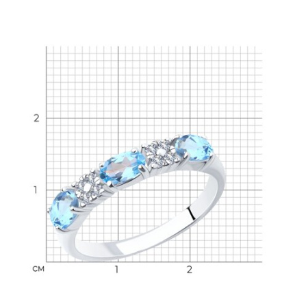 Кольцо из серебра с голубыми топазами и фианитами