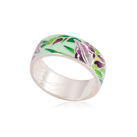 Серебряное кольцо с эмалью зеленого цвета «Ирисы»