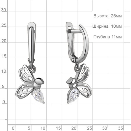 Серьги из серебра с фианитами «Осы»