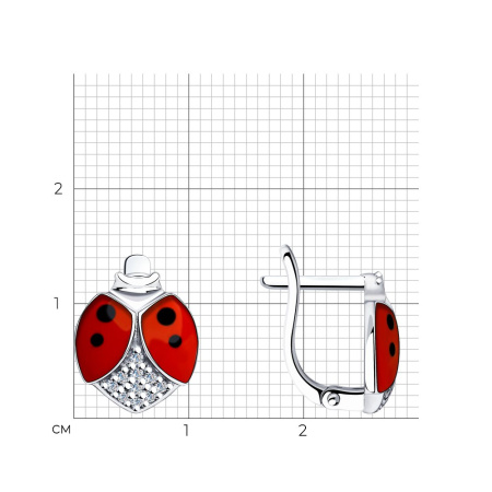 Детские серебряные серьги с эмалью и фианитами «Божья коровка»