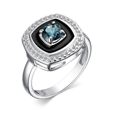 Серебряное кольцо с Лондон топазом и фианитами