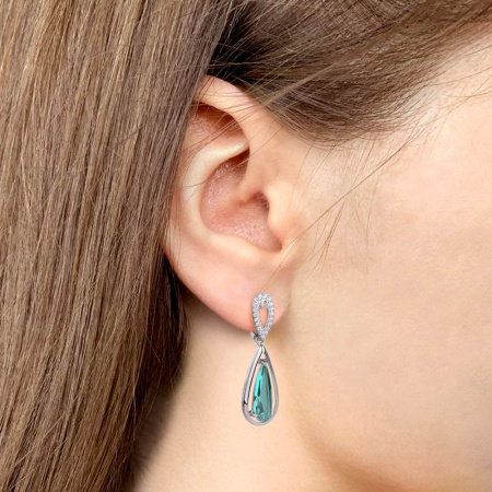 Серебряные серьги с нанотурмалинами и фианитами