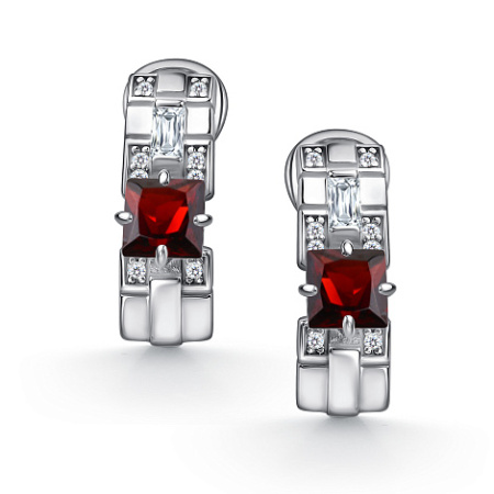 Серьги из серебра с гранатом и фианитами