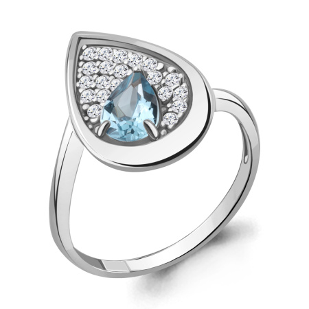 Кольцо из серебра с топазом свисс блю и фианитами