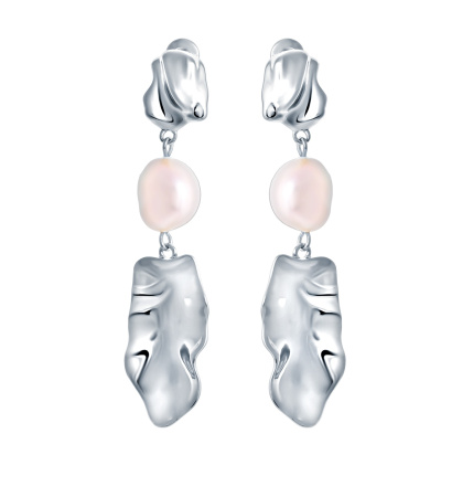 Серебряные серьги-пусеты с подвесками и жемчугом