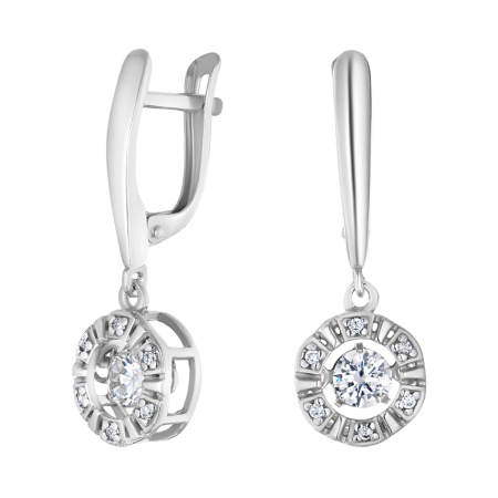 Серьги серебряные с танцующими фианитами