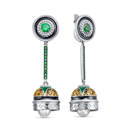 Серьги из серебра с жемчугом и фианитами