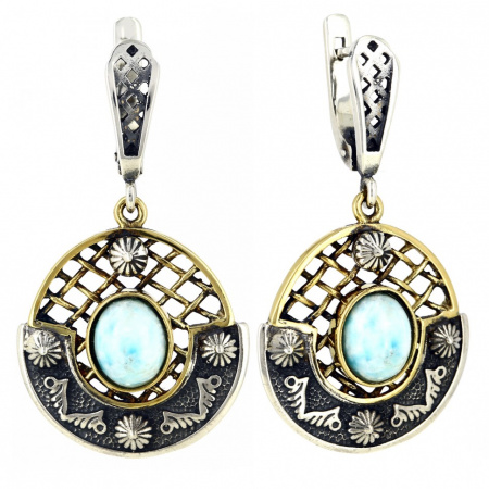 Серебряные серьги с ларимаром