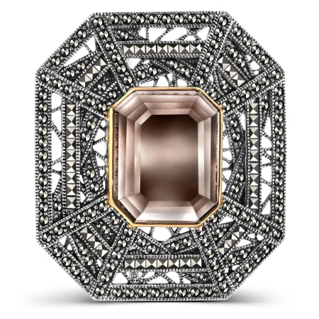 Брошь из серебра с раухтопазами и марказитами