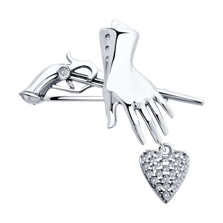 Серебряная брошь с фианитами «Сердце»