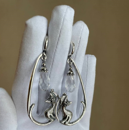 Серебряное серьги «Под фонарем» кот