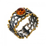 Серебряное кольцо широкое «Янтарь и водоросли»