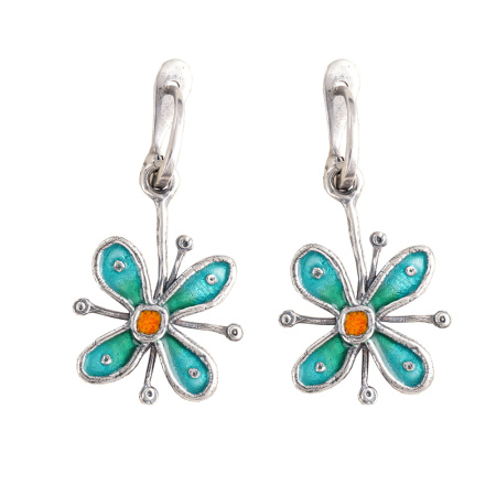 Серебряные серьги «Цветы» с эмалью