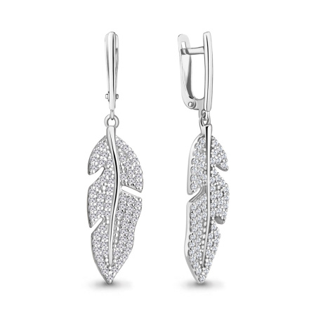 Серьги из серебра с фианитами «Перья»