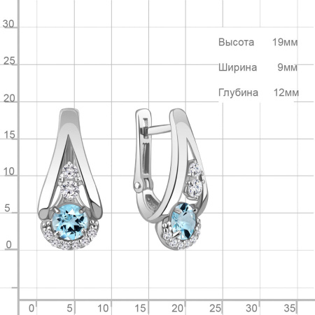 Серьги из серебра с топазом и фианитами