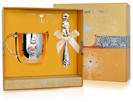 Серебряный набор «Мальчик» кружка и погремушка