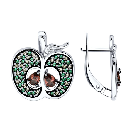 Серьги из серебра с фианитами «Яблоко»