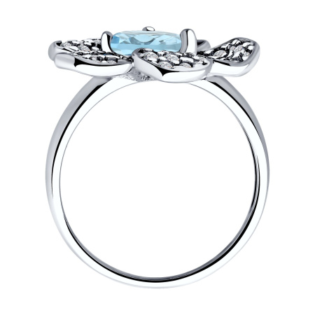 Серебряное кольцо с топазом и фианитами «Цветок»