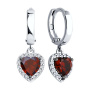 Серьги из серебра с гранатами и фианитами «Сердце»
