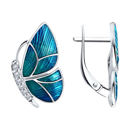 Серебряные серьги с эмалью и фианитами «Бабочки»