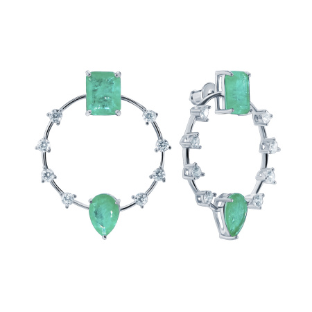 Серьги из серебра с фианитами и ювелирным стеклом