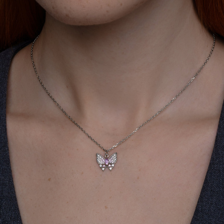 Колье из серебра с фианитами «Бабочка»