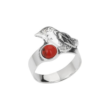 Серебряное кольцо с кораллом «Птица»