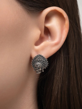 Серьги из серебра 925 Череп Кокошник Баба Яга