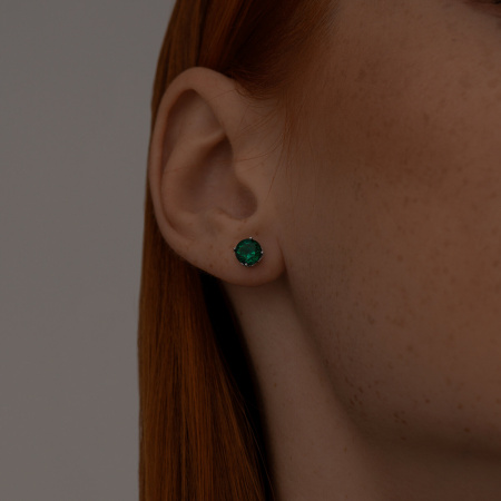 Серьги-пусеты из серебра с гидротермальными изумрудами