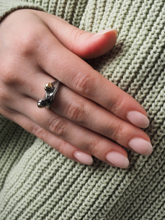 Серебряное кольцо «Лягушка» с позолотой