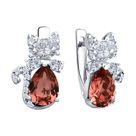 Серьги из серебра с кристаллами и фианитами Кошка