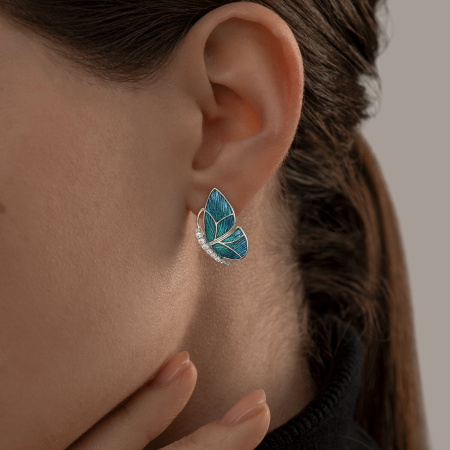Серебряные серьги с эмалью и фианитами «Бабочки»