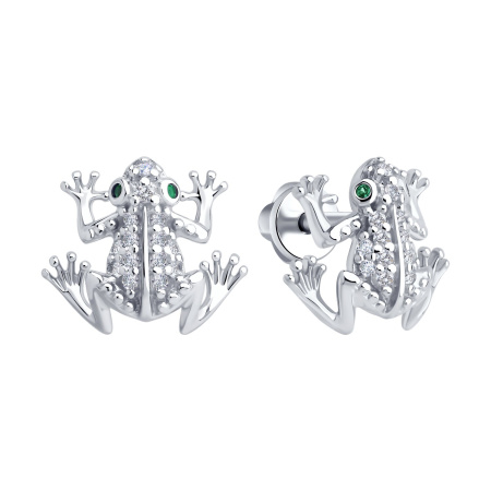 Серьги из серебра с фианитами «Лягушка»