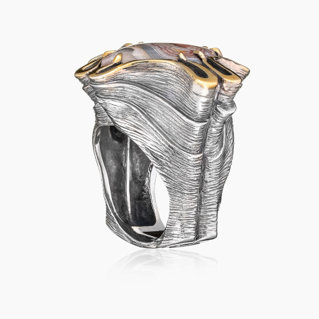 Серебряное кольцо «Крест» с агатом