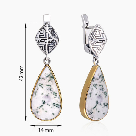 Серьги из серебра с камнем яшма