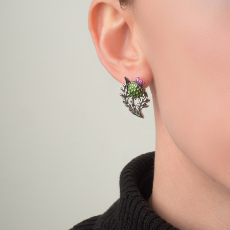 Серьги из серебра «Чертополох» с эмалью