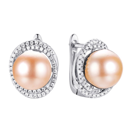 Серебряные серьги с фианитами и жемчугом