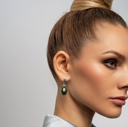 Серьги из серебра с камнем нефрит