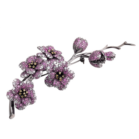 Брошь из серебра с фианитами «Веточка сакуры»