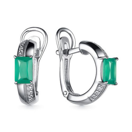 Серьги из серебра с зеленым агатом и бриллиантами
