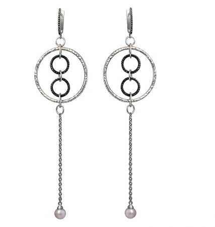 Серебряные серьги с фианитами и жемчугом