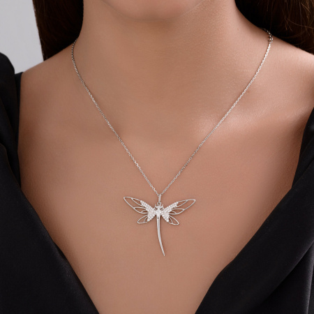 Колье из серебра с фианитами «Стрекоза»