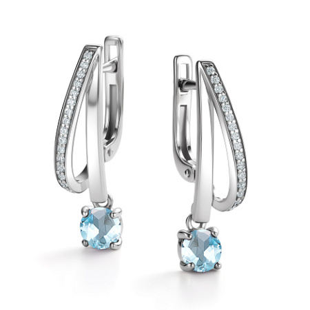 Серьги из серебра с топазом и фианитами