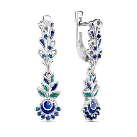 Серьги «Жостовская роспись - Черника» с эмалью