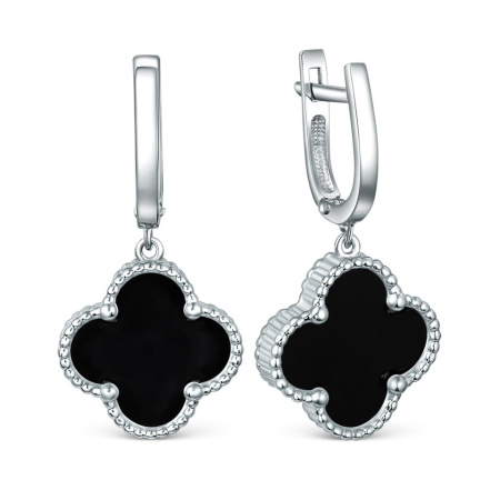 Серьги из серебра с черным ониксом «Цветок»