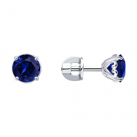 Серебряные пусеты Sokolov с синими корундами